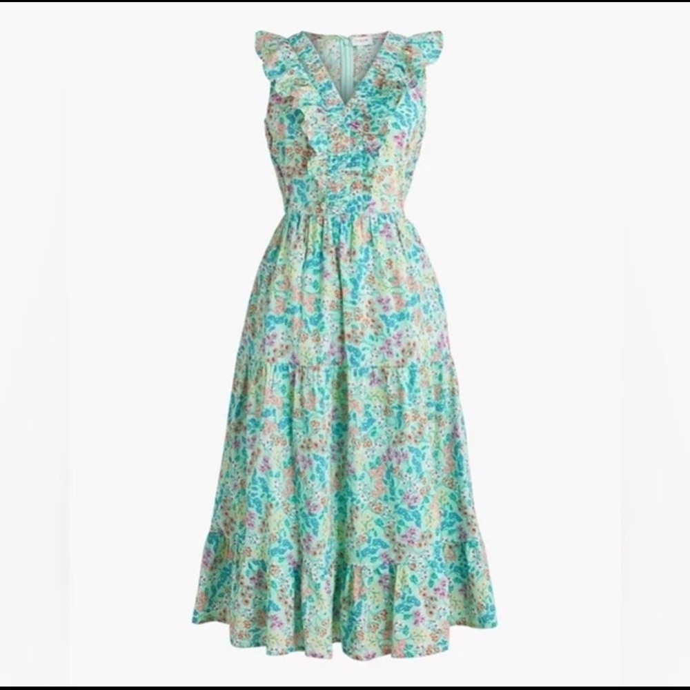 J. Crew Floral Midi Dress in Mint Green Size 6